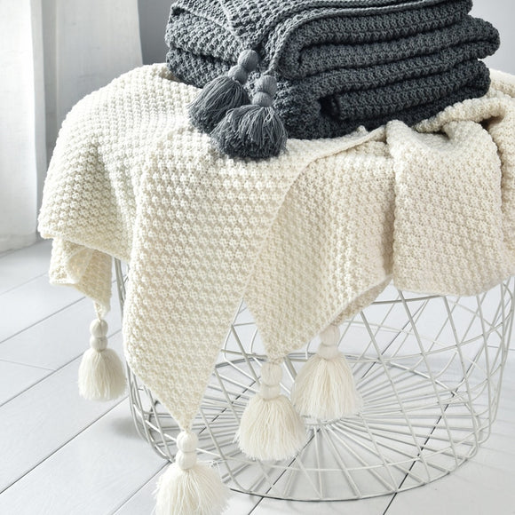 Knit & Tasseled Throw Blanket